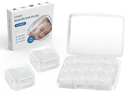 8 Pairs Silicone Ear Plugs for Sleeping, Reusable Waterproof Moldable SNR = 27dB Noise Cancelling Premium EarPlugs for Sleeping, Shooting, Airplanes, Concerts, Mowing, Studying, Swimming(White)