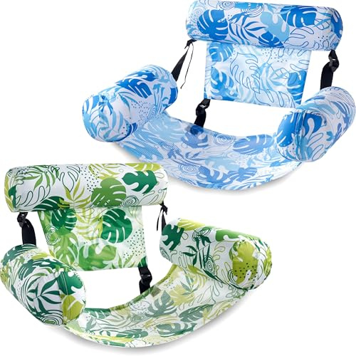 SLOOSH Inflatable Pool Floats Adult, 2 Packs Floating Lounge Chairs,Blow up Pool Noodles for Adult Heavy Duty,Floating Chair for Party Summer Water Beach Lake Fun,Summer Leaves-Green,Blue