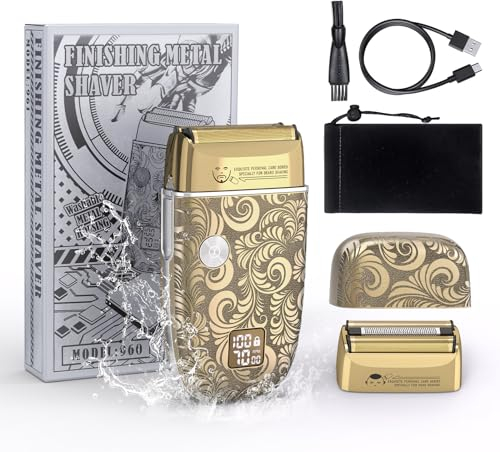 Bestauty Herren Folienrasierer Flexibler 3-Klingen Verbesserter Elektrorasierer 2-in-1 Glatzen- und Reiserasierer Rasierapparat für Trocken- und Nassrasur Type-C Wiederaufladbar Geschenke Mann, Gold