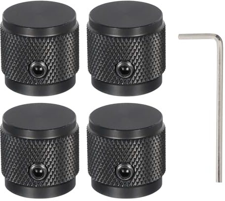 QUARKZMAN Aluminium Potentiometer Knobs 6mm Gitarrenregler Knöpfe 1/4 Schaft für Gitarre, Bass, Lautstärkeregelung 17mm/0.67 Durchmesser Schwarz Packung mit 4 (mit Un-Schlüssel)