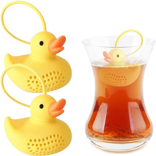 Norhogo 2 Stück Silikon Creative Duck Shaped Loose Tea Filter, Premium Teesiebe aus Silikon, Lustige und Kreative Loseblatt-Teefilter mit Feinem Netz für Größere Tassen, Gelb