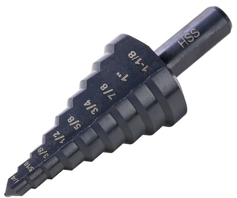 Jerax tools HSS 1/4-1-1/8 Inch High Speed Steel Step Drill bits, Doubles Flutes Unbit for Hole Drilling in Iron, Copper, Aluminum, Wood, Plastic