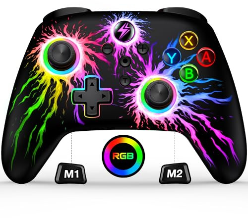 HELLCOOL Switch Controller - Kabellos für Switch/Lite/OLED Konsole - Mit Coolem RGB Look, Programmierbare/Turbo/Aufwachfunktion, Präzise Joysticks, Dual Motors Vibration