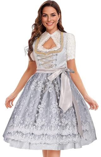 Dirndl Femme Oktoberfest, Robe Bavière Violet, Chic et Élégant, Grande Taille, Déguisement Bavarois avec Chemisier de Dentelle et Tablier (40)
