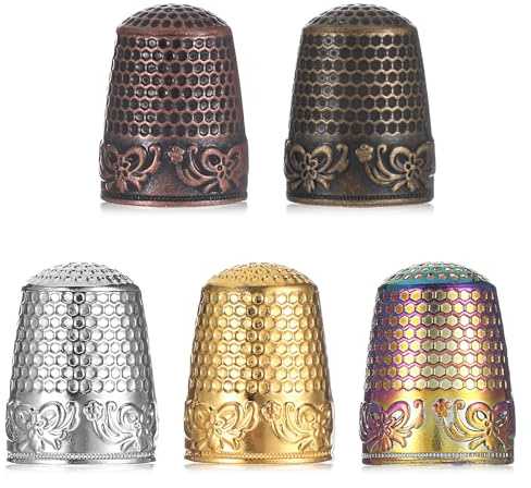 Cobee 5 Stück Nähfingerhüte, Metallfingerhüte Zum Handnähen Sticken Fingerschutz Quilten Bastelzubehör Zum Nähen Stricken Handarbeiten, Heimwerkerwerkzeuge