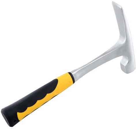 TAICHEUT 24 OZ Brick Hammer with Skid Handle, Geologist Flat Head Geology Rock Pick Fossil Hammer for Mining