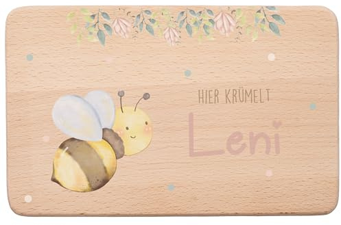 MINIHELDEN - Personalisiertes Frühstücksbrettchen Kinder Holz, Brotzeitbrett mit Namen und Tiermotiven, Individuelles Geschenk für Kinder und Babys zur Geburt, Taufe oder Weihnachten