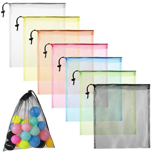 oruola 7 Stück Netztasche Klein, Golfball Fußball Netzbeutel, Netzbeutel, Leicht zu Tragen, Obstnetz zum Einkaufen, Netztasche Sandspielzeug für Spielzeug,Strand,Fitnessstudio,Einkaufen,Aufbewahrung