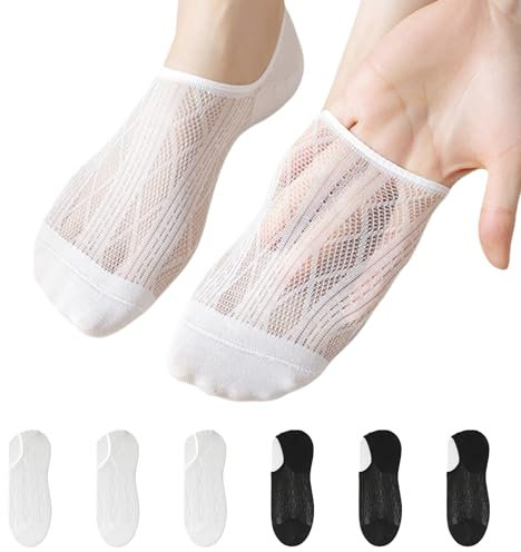 Womens No Show Mesh Socks 6Pairs No-Slip Summer Breathable Invisible Liner Soft Cooling Ladies Socks Loafers