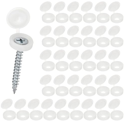 M METERXITY 100-Pack Plastic Hinged Screw Cover Caps, 4mm Shutter Screws with Caps, Fold Snap Washer Covers, Washer Flip Protection Covering M3 M4 M5 Screws Heads [Warm White]