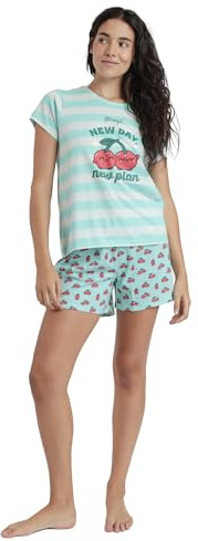 Mr. Wonderful Pijama Mujer Verano 100% Algodón - Pijama Manga Corta New Day Plan B para Mujer – Pantalón Corto con Cinturilla Ajustable Estampado – Tej