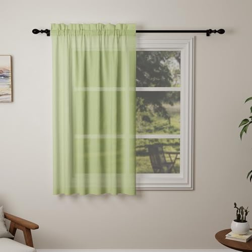 Pacok Green Voile Curtains, 45 Drop Net Curtain for Windows, Rod Pocket Sheer Curtain Panel Voile Curtains for Living Room Kitcken Bedroom W56xL45 Inch(Green, 142 x 114cm)