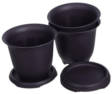 HEMOTON PP Blumentopf 3 Stück mit Untersetzer für Sukkulenten | Schwarz, Elegante Form für Kleine Pflanzen, Innen und Zuhause, mit Wasserauffang und Einfacher Drainage