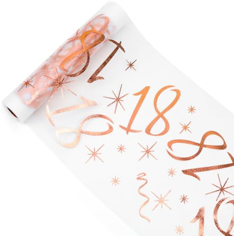 Tischläufer 18 Geburtstag, Tischdeko Geburtstag 28 cm x 10 m, Tischläufer Roségold Rolle, Deko 18. Geburtstag Mädchen Junge, Tischdecke Tischband für Geburtstag Jahrestag Feier Party