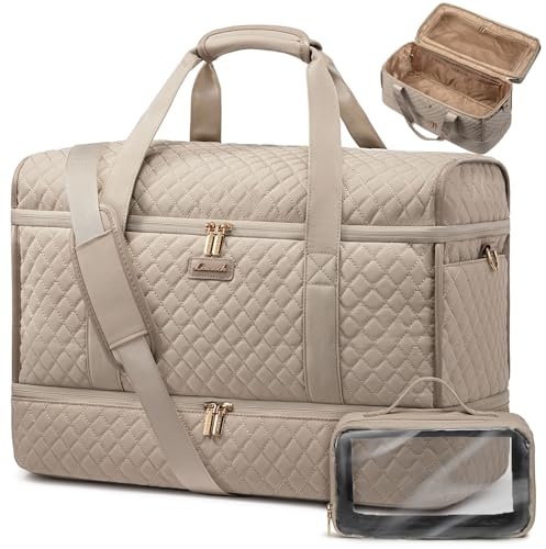 LOVEVOOK Bolsa de viaje para mujer, impermeable, para fin de semana, equipaje de mano, bolsa de viaje, bolsa de hospital, bolsa de deporte para avión, viaje, deporte, gimnasio, Color caqui claro., Mit