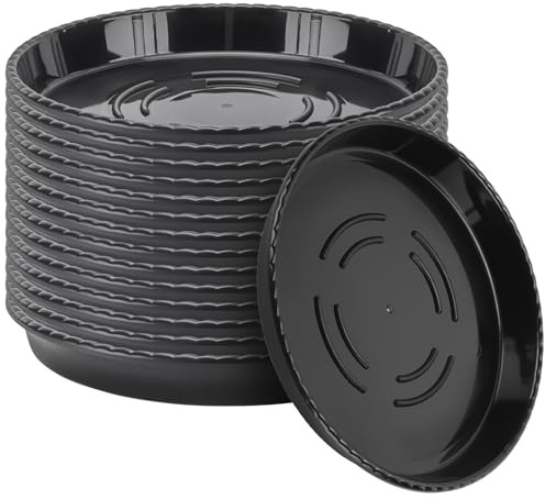 PUCSIQ Lot de 15 soucoupes pour Pots de Fleurs en Plastique Noir - 25 cm - Plateau de Drainage pour Plantes d'intérieur et d'extérieur - Protection Contre l'eau