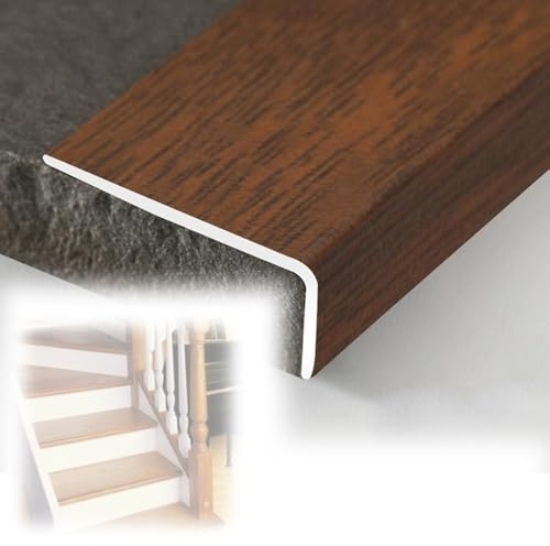 Borde de aluminio para escalera, 36 pulgadas, antideslizante, protector de bordes para madera, vinilo, azulejos, moldura flexible y cortable, acabado de nogal, tira duradera para bordes de escaleras