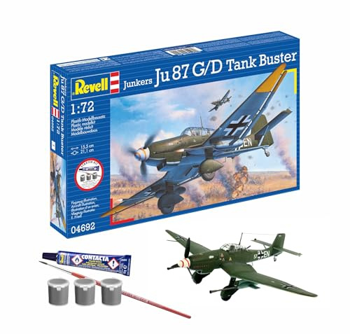Revell 74692 Starter Kit Junkers Ju87 G/D Tank Buster Maßstab 1:72 Ungebautes Plastikmodellbausatz mit Zubehör