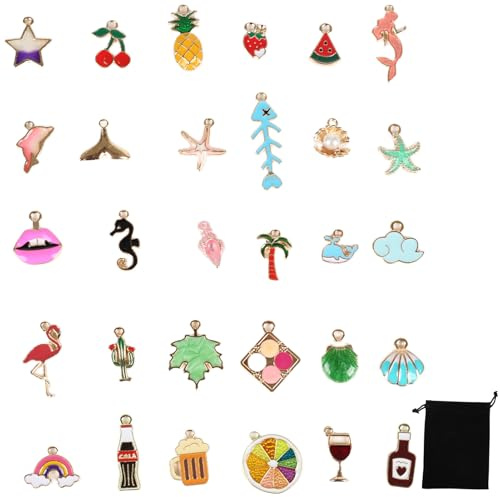 30 PCS Wine Glass Charms,Beach Themed Drink Markers Funny Wine Glass Identifier Tags with Rings for Wedding Birthday Tasting Parties Summer Themed Charms Fish Shells Dolphins Starfish Cup Decoration
