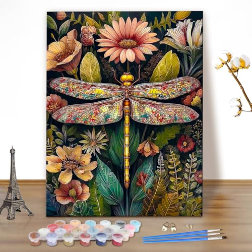 MEIYUDA Pintar por Numeros Adultos Libélula, Pigmento Acrílico, DIY Pintura por Numeros Kit Manualidades Adultos, Decoración para el Hogar Regalo de pared 40x50cm(sin marco)