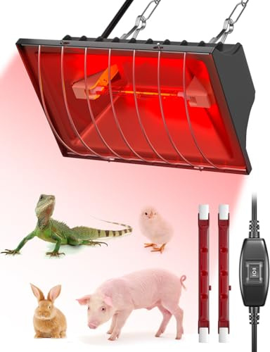 GlowUp Rotlichtlampe Wärmelampe für Küken 275W, Enthält 2x 175W R7S Infrarot Heizlampen, Geflügel-Wärmelampe Hühnerstall für Hühnchenbrüter, Welpen, Enten, Schweine, Lämmer (Schwarz)