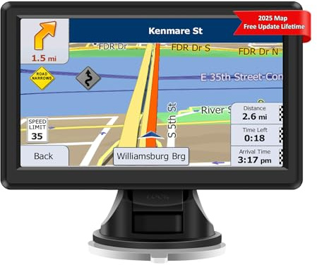7 Inch Sat Nav for Car/Truck, with 2025 UK Europe Maps, Touchscreen GPS Navigation System, Support Voice Turn Direction Guidance, Speed & Low Bridge Warnings, Postcode Search and Lifetime Free Updates