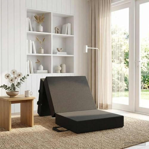 Zentexion Fällbar soffa säng 90 x 63 x 45 cm mörkgrå, 2-i-1-soffa till madrass, skumstoppning, avtagbart överdrag, vikbar för sovrum och gästrum