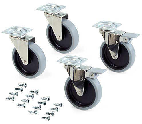 Emuca - Set di 4 Rotelle Pivotanti per Mobile Ø100 mm con Piastra di Assemblaggio e Cuscinetti a Sfere, Ruote Girevoli in Gomma, Grigio/Nero