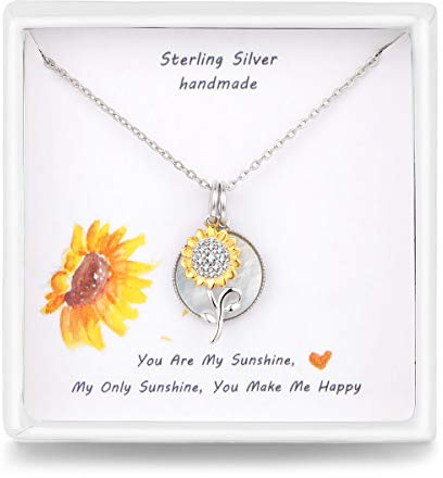 Qings Collier Tournesol en Argent Sterling 925 Double Pendentif Bijoux avec Zirconium Cubique Femme Fashion Collier Cadeau pour Les Femmes et Les Filles