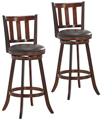 COSTWAY Bar Stools Set of 2, Counter Height Dining Chair, Fabric Upholstered 360 Degree Swivel, PVC Cushioned Seat, Perfect for Dining and Living Room (Height 29.5''-Set of 2)