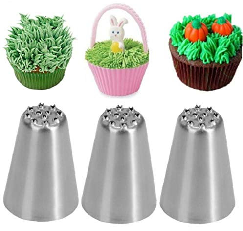 3pcs Grass Stainless Steel Icing Piping Nozzle Tips for Cake Fondant Cupcake, Kitchen Baking Cake Tools