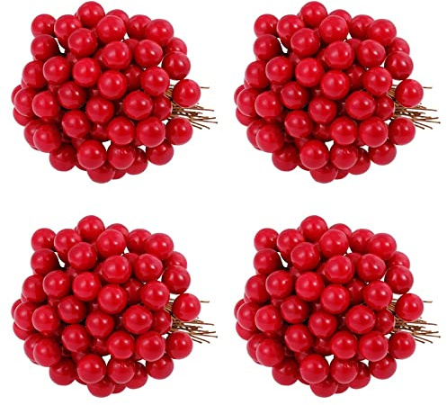 Dacitiery Artificial Berries, 100 Pcs 10mm Artificial Red Holly Berry for Christmas Tree Decorations Garland DIY Craft Wreath Making Supplies