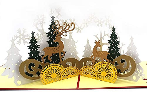 3D Weihnachtskarten Pop-Up Weihnachtsbaum Rentier Grußkarten Geschenk Grußkarte für Weihnachten Neujahr mit Umschlägen Bunte Frohe Weihnachtsgeschenke