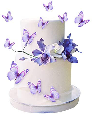 Blumomon 30 adornos para magdalenas de mariposa 3D, color azul y morado, tamaño mixto, decoración para tartas de mariposas, decoración para niñas, fiesta, decoración de comida para fiestas