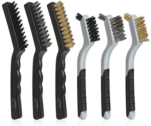 VASTOOLS Wire Brushes Cleaning Set 6Pc, 9 and 7, Wire Brushes for Cleaning Welding Slag, Rust and Dust. Includes Brass, Nylon, Stainless Steel Brushes with Strong Handle