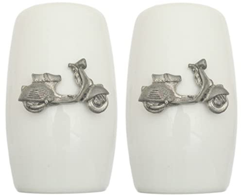 Italian Scooter China Salt and Pepper Shakers Cruet Set Modern White CSP 384