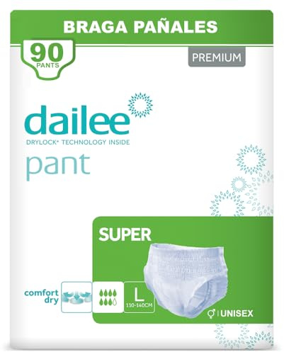 Dailee Pants Super L - 90x Pañales Adultos Maxima Absorcion - Braga Pañal Adulto para Ancianos, Hombres y Mujeres - 6 Paquetes de 15 Bragas Incontinencia Mujer y Hombre