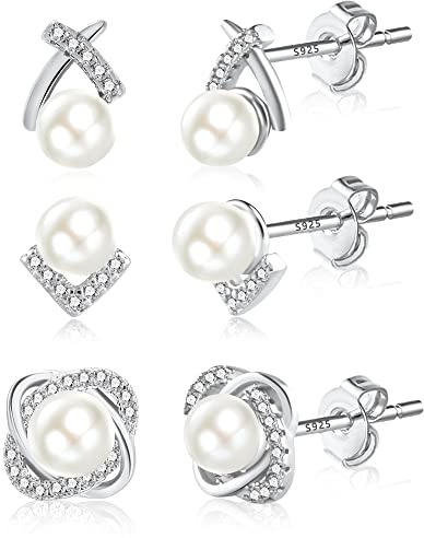 Orecchini da donna con perle d’acqua dolce argento 925, orecchini da donna orecchini di perle bianche, Orecchio Gioielli, gli orecchini a bottone perfetti per donne e ragazze eleganti