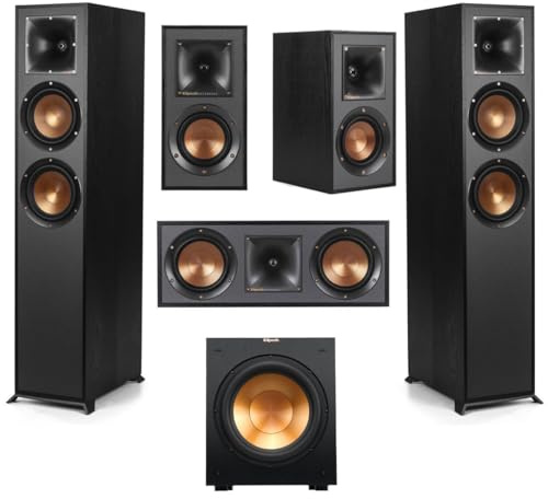 Klipsch Reference 5.1 Home Theater Pack with 2X R-620F Floorstanding Speaker, 12SW Subwoofer, 52C Center Channel and -41M Bookshelf, Black