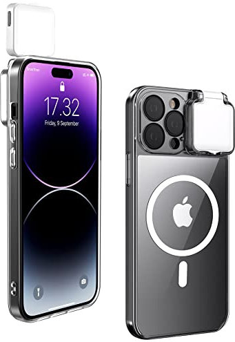 CEXHG Magnetic Case with LED Selfie Light for iPhone 13 Pro Max Case Rechargeable Portable Phone Ring Light for Selfie, Makeup, Tiktok, Live Stream Clear