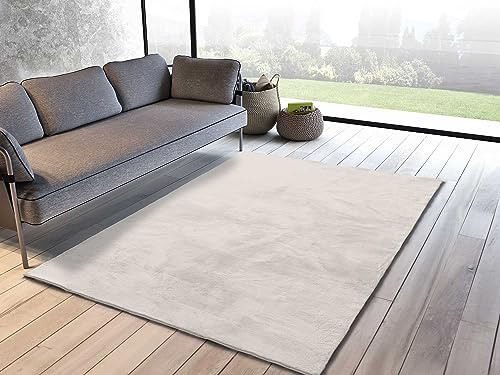 ATTICGO Alfombra Lavable de Pelo Corto Xiana - Rectangular - Fibra sintética - Alfombra para salón y Dormitorio, de Estilo Liso - Blanco Liso - 60x110 cm