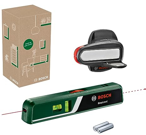 Bosch laser spirit level EasyLevel with wall mount (laser line for flexible alignment on walls and laser point for easy height transfer, in E-Commerce cardboard box)