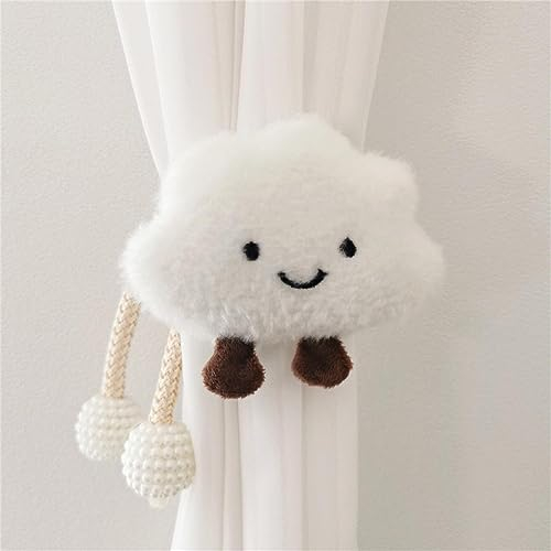 Curtains Tiebacks Pack of 2 Cartoon Clouds Curtain Clips Tieback Rope, Clouds Curtain Holdbacks Curtain Clips 3D Clouds for Children's Room Decoration (White)