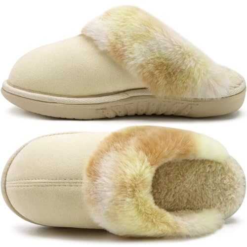 jiajiale Zapatillas de Casa Mujer Femeninas Cálidas Esponjosas Almohadillas Antideslizantes de Invierno Espuma de Memoria Zapatos para Hogar Suelas de Goma dura en Interior Exterior