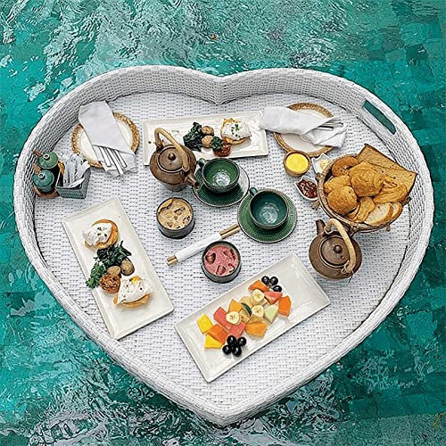 CAFIEDR Bandeja Flotante para Piscina, Jacuzzi, Desayuno, Cesta de Agua de bambú, ratán al Aire Libre para Servir Piscina, Bandeja Flotante para Alimentos, Resistente al Agua y Duradera (Blanco)