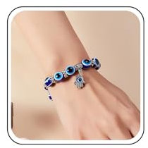Inilbran Boho Evil Eye Bead Bracelet Blue Turkish Evil Eye Bracelet Glass Beaded Protection Vintage Silver Hamsa Hand Bracelet Hand Chain Jewelry for Women and Girls (Style A)