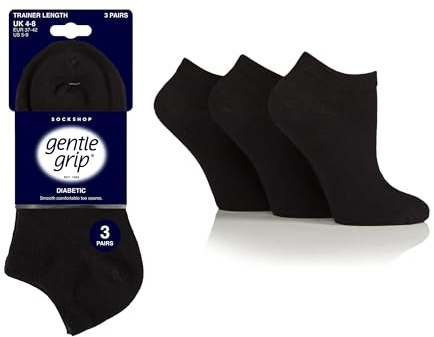 Ladies Diabetic Gentle Grip Trainer Socks by Sock Shop - 3 Pack, Size 4-8 | Soft Honeycomb Top for Non-Binding Comfort