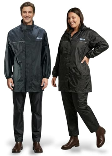 TLA RAIN vattentät regnsäker motorcykelkostym, reflekterande vattenbeständig motorcykelset, 2 delar storlekar sinon 4XL unisex herr, dam, pojke för motorcykel, skoter, fyrhjuling och cykel, Svart, S