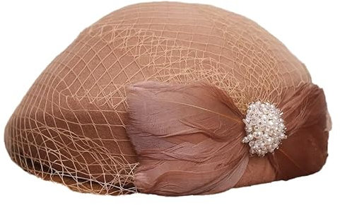 CZHJM Bérets en Laine élégants pour Femmes avec Voile/Cristal et Plumes Chapeaux de béret français pour Femmes Taille Unique Chapeau d'artiste réglable Chapeau de Peintres Mignon