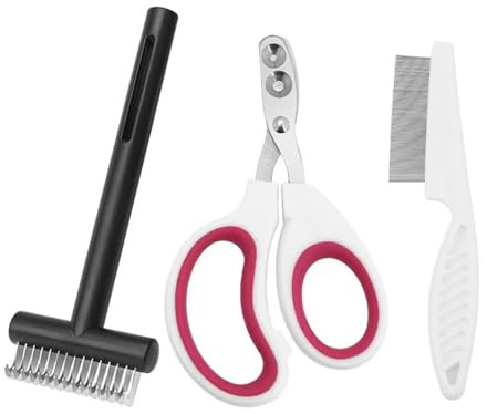 AYYQ Lot de 3 ciseaux à griffes pour chat, outils de nettoyage de beauté, comprend un coupe-griffes pour chat, un peigne ouvert et un peigne à puces, confortable à tenir, très sûr et facile à utiliser